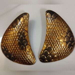 VINTAGE 80's Metal Brass Snakeskin Post Earrings/ Y2K/ Trending